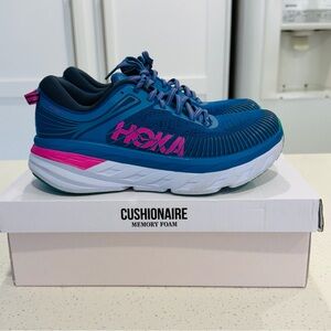 Hoka One One Women's Bondi 7 Running Walking Shoes Blue Pink Size 7